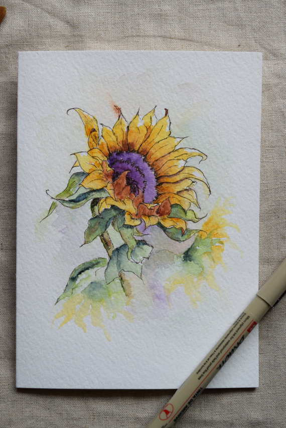 570x854 Sunflower Watercolor Painted Card - Sunflower Watercolor Painting