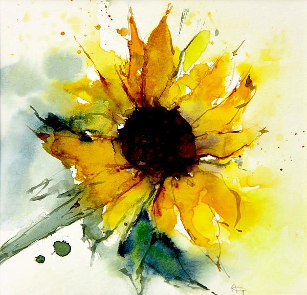 600x577 Watercolor Sunflower By Annemiek Groenhout Watercolor Painting - Sunflower Watercolor Painting