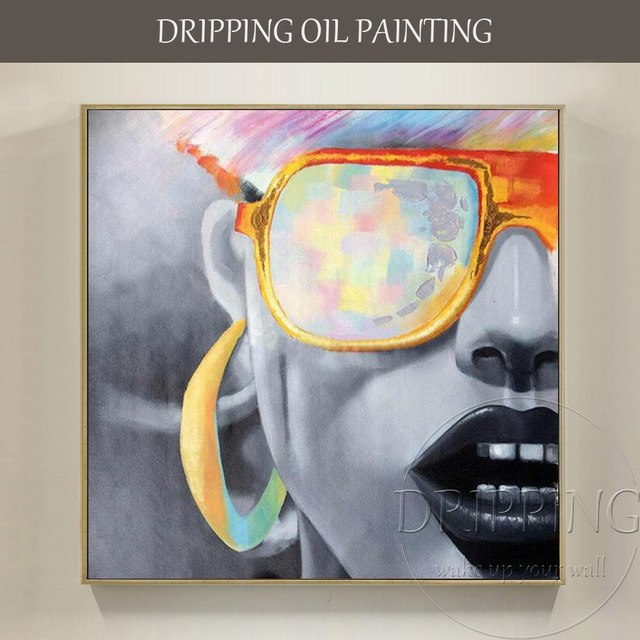 640x640 Artist Hand Painted Colorful Hair Modern Lady Wearing Sunglasses - Sunglasses Painting