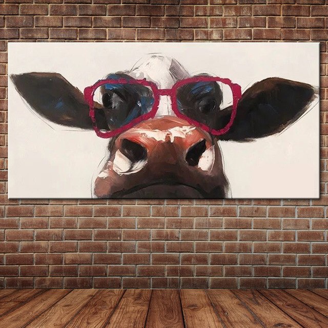 640x640 Cow Wear Red Sunglasses Oil Painting Textured Modern Abstract - Sunglasses Painting
