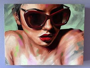 300x229 Oil On Panel Woman Sunglasses Painting Contemporary Art By - Sunglasses Painting