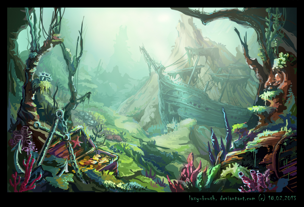 1050x716 Sunken Ship By Lazy Brush - Sunken Ship Painting