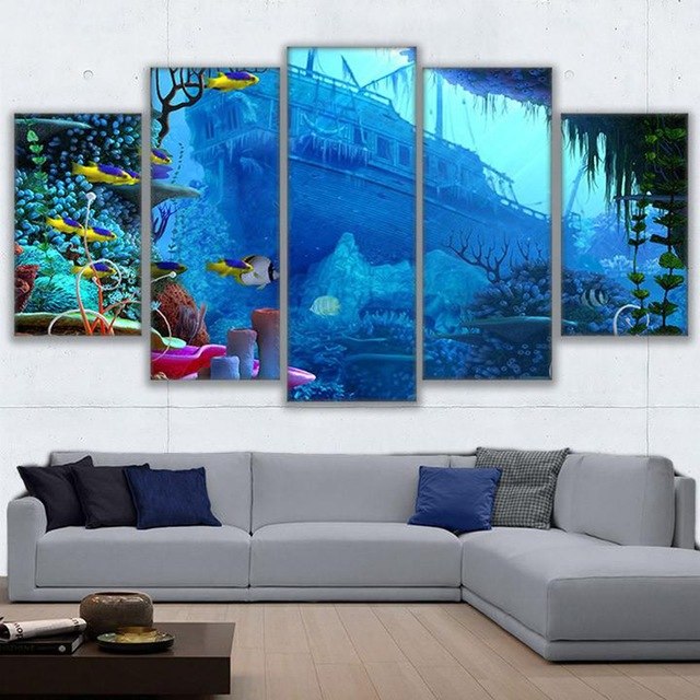 640x640 Wall Art Canvas Framework Hd Prints Poster Home Decor 5 Pieces - Sunken Ship Painting