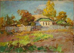 300x215 Russian Ukrainian Oil Painting Impressionism Landscape Village - Sunny Painting