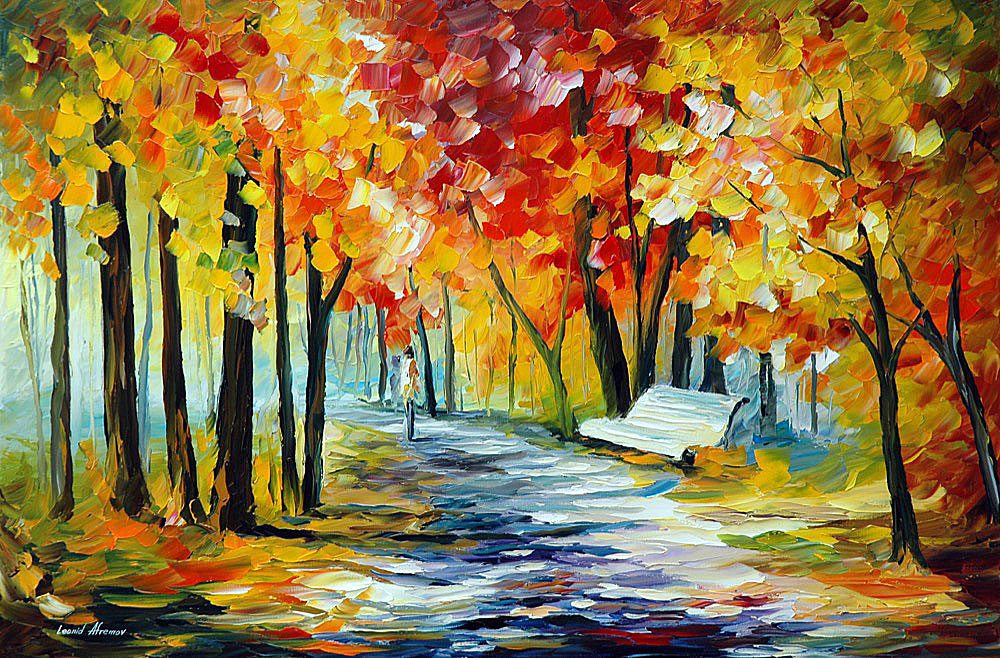 1000x658 Sunny Bench Palette Knife Oil Painting On Canvas By Leonid - Sunny Painting