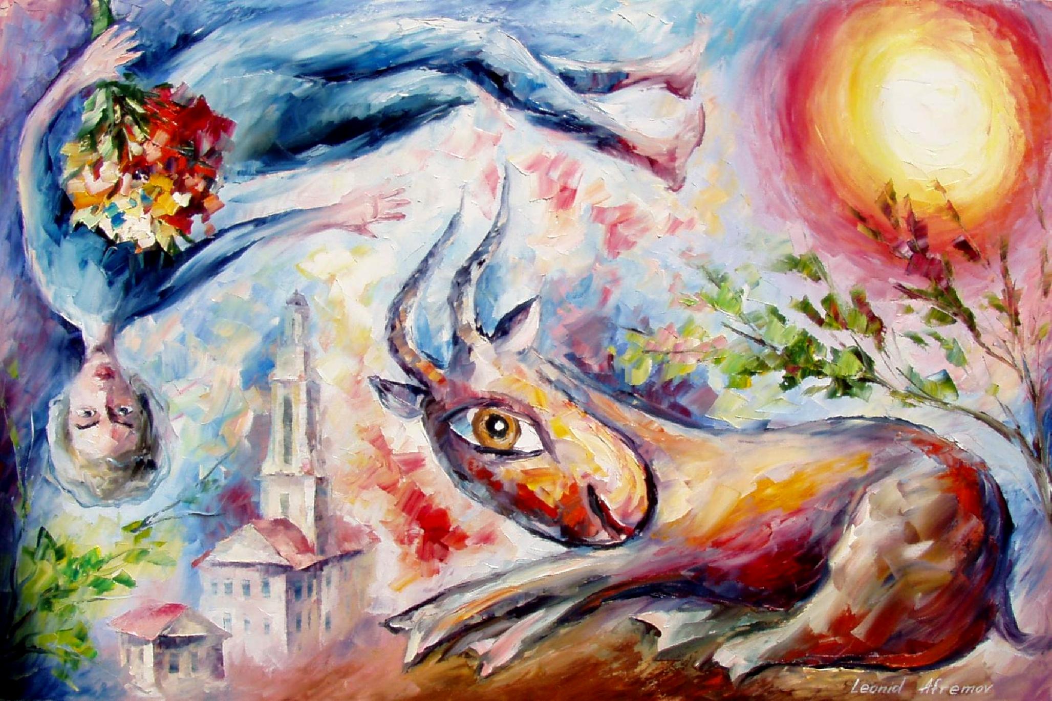 2055x1370 Sunny Goat Palette Knife Oil Painting On Canvas By Leonid Afremov - Sunny Painting