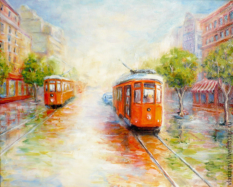 744x600 The Original Oil Painting Sunny Tram Oil On Canvas, 40x50 Cm - Sunny Painting