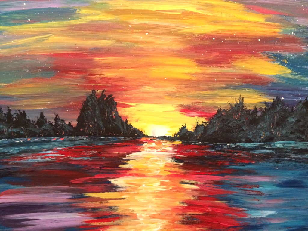 1024x768 Sunrise On The Acrylic On Canvas - Sunrise Acrylic Painting