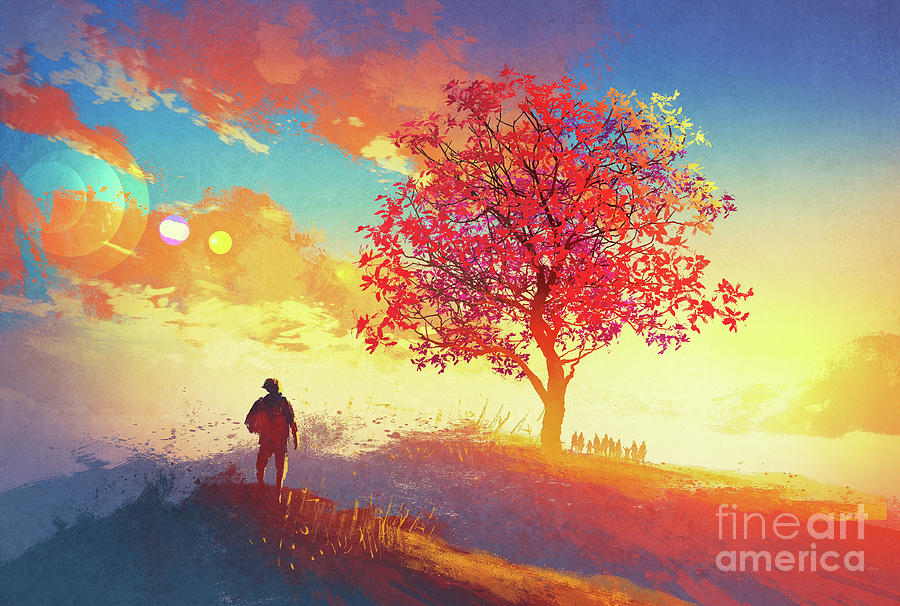 900x606 Autumn Sunrise Painting By Tithi Luadthong - Sunrise Acrylic Painting