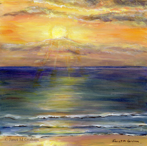 570x567 Sunrise Beach Ocean Waves Sfa Original Hand Painted - Sunrise Beach Painting