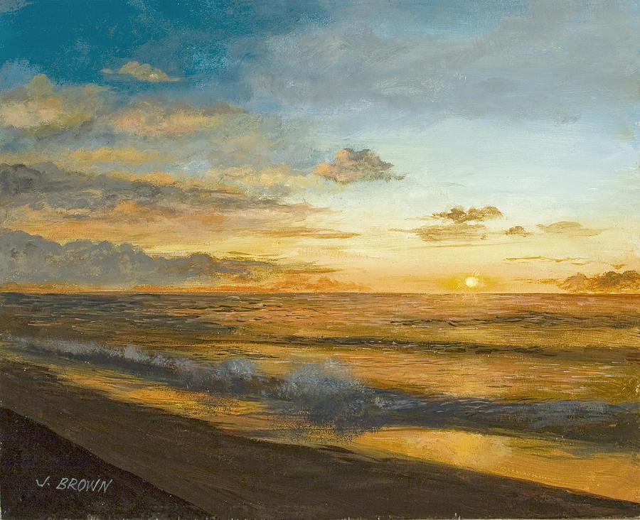 900x732 Beach Sunrise Painting By John Brown - Sunrise Beach Painting