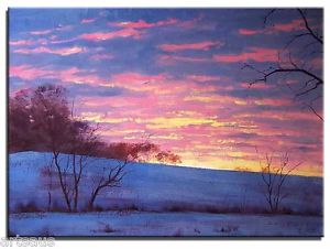 300x226 Original Oil Painting Sunrise Winter Snow Sunset 20x16 Landscape - Sunrise Canvas Painting