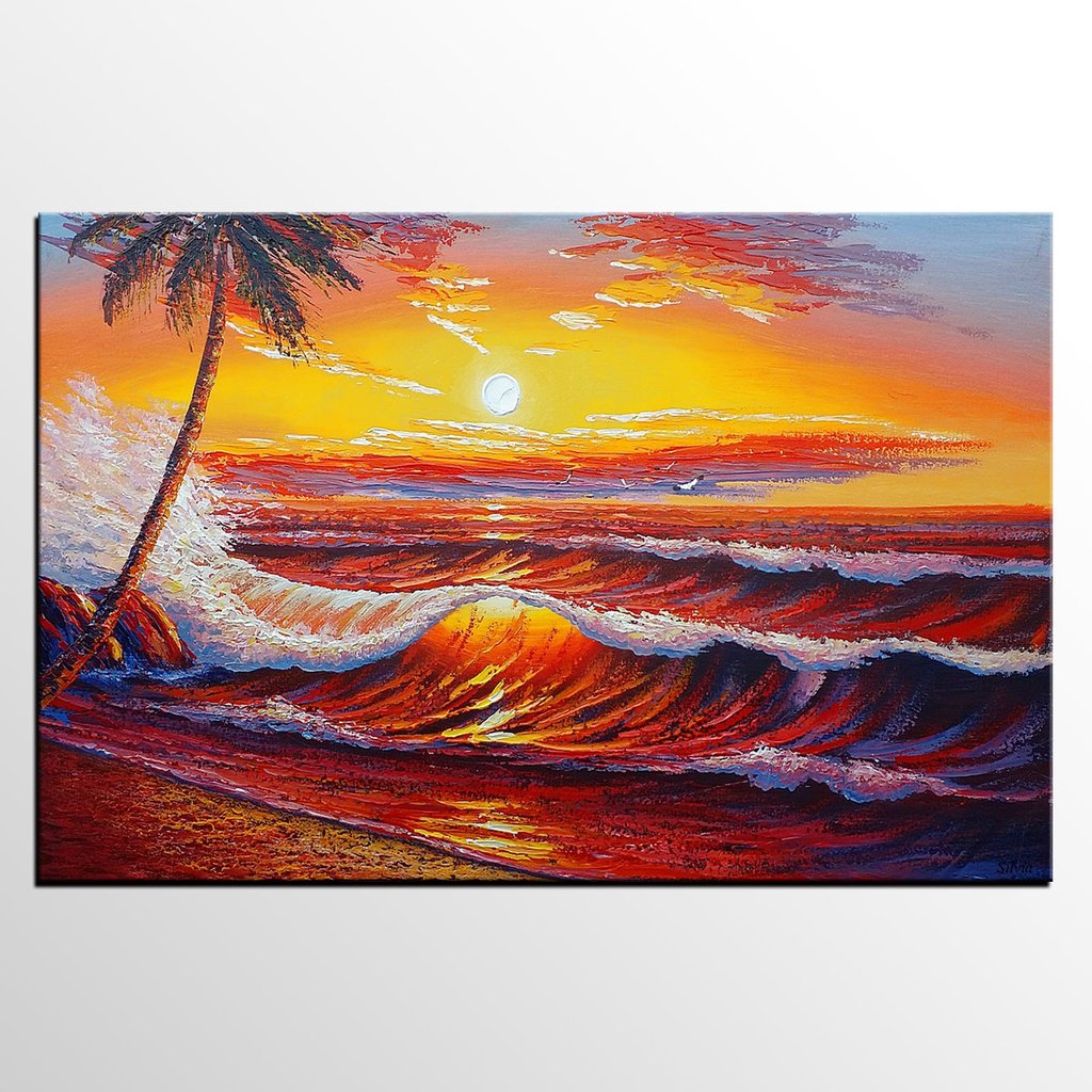 1024x1024 Palm Tree Original Painting, Canvas Painting, Sunrise Art - Sunrise Canvas Painting