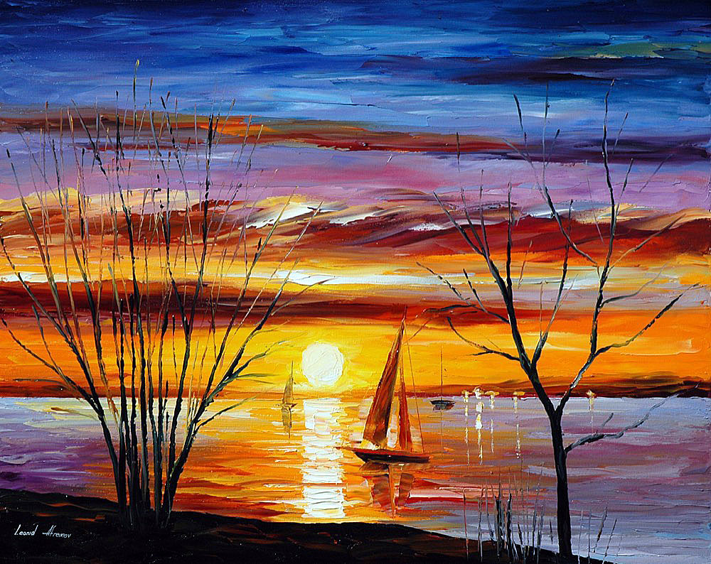 1000x794 Sunrise By The Lake Palette Knife Oil Painting On Canvas By - Sunrise Canvas Painting