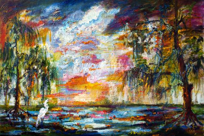 650x434 Okefenokee Georgia Swamp Sunrise Oil Painting By G By Ginette Callaway - Sunrise Oil Painting