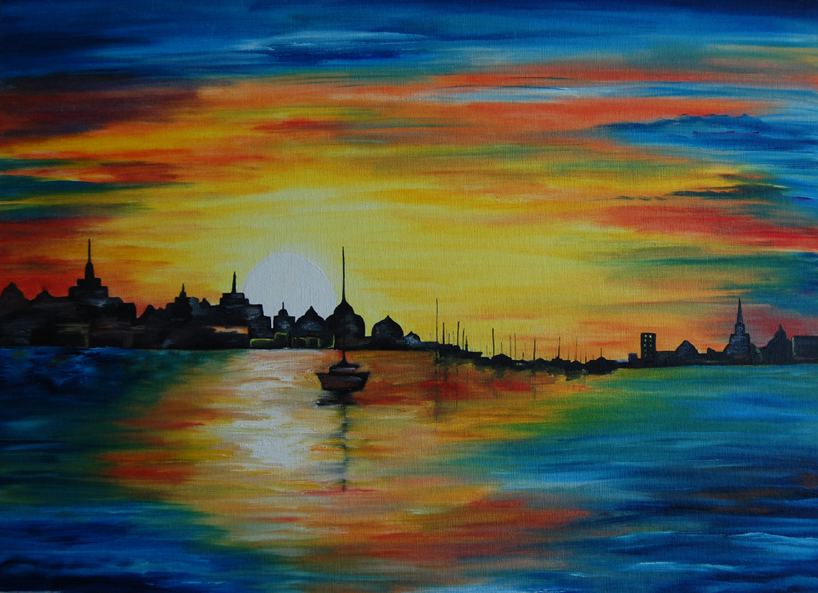 1186x860 Sunrise 24'' X 18'' Horizontal Oil Painting On Canvas Board - Sunrise Oil Painting