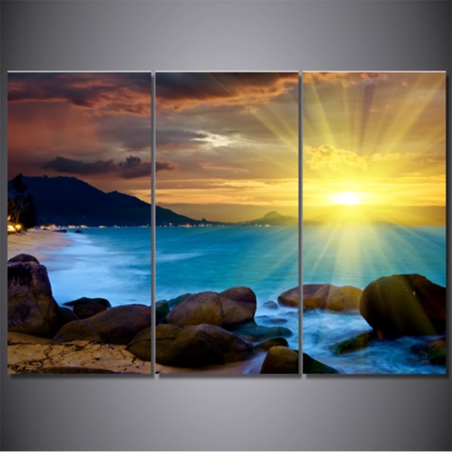 640x640 Pictures Home Decor Canvas 3 Panel Sunrise Painting Top Rated Wall - Sunrise Painting
