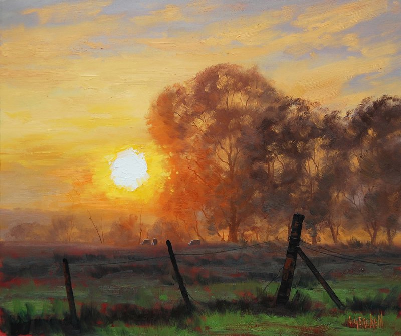 800x670 Farm Sunrise Painting By Artsaus - Sunrise Painting