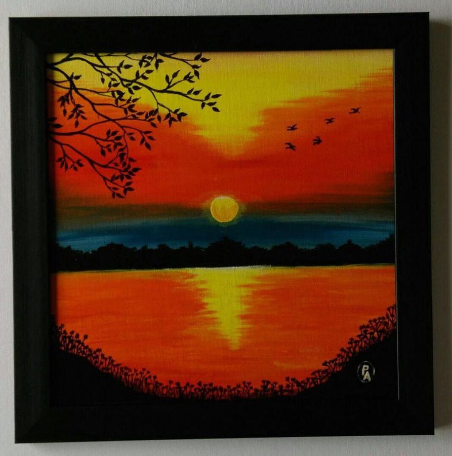 893x900 Sunset Canvas Painting By Artist Prajna Art - Sunset Canvas Painting