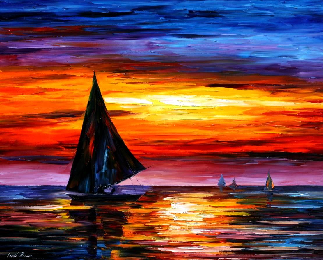 1110x894 Away The Sunset Palette Knife Oil Painting On Canvas - Sunset Canvas Painting