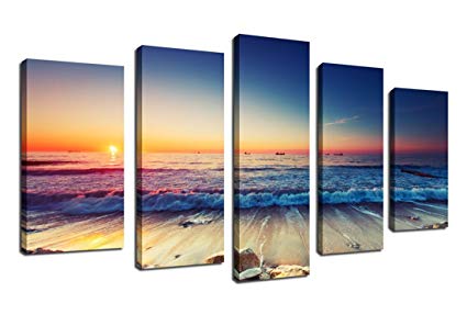 425x297 Wall Art Beach Sunset Canvas Art Sea Waves Framed - Sunset Canvas Painting