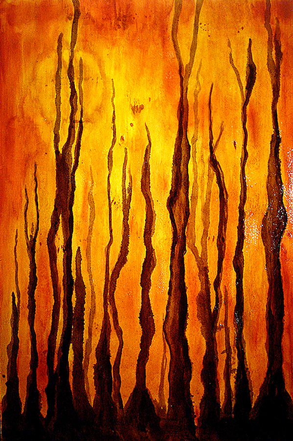 598x900 Sunset Forest Painting By Hengameh Kaghazchi - Sunset Forest Painting