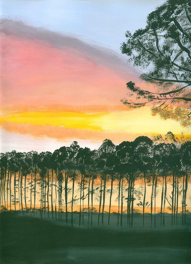 649x900 Sunset Forest Painting By Kecia Ellis - Sunset Forest Painting