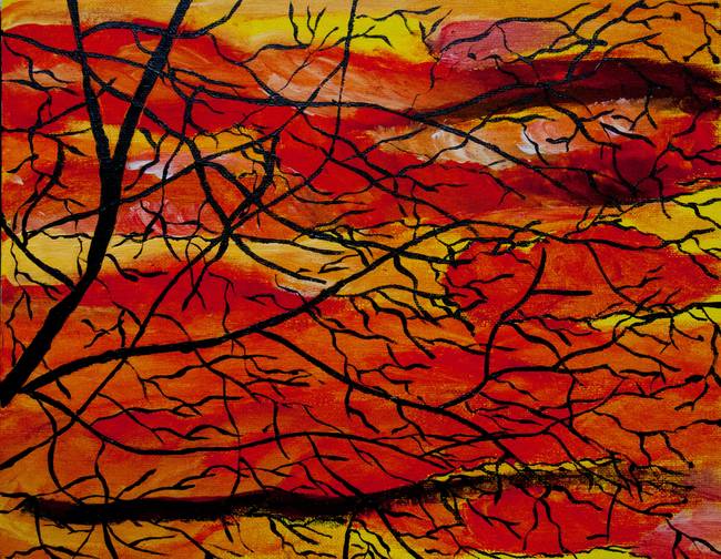 650x504 Sunset Forest Painting By Silpy Jha - Sunset Forest Painting