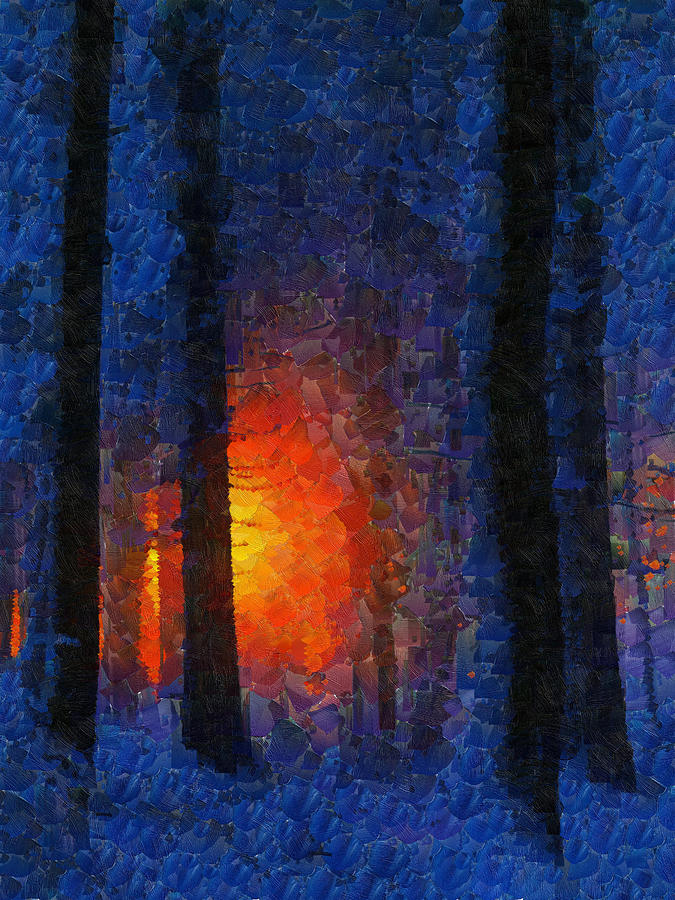 675x900 Sunset Forest Winter Painting By Georgi Dimitrov - Sunset Forest Painting