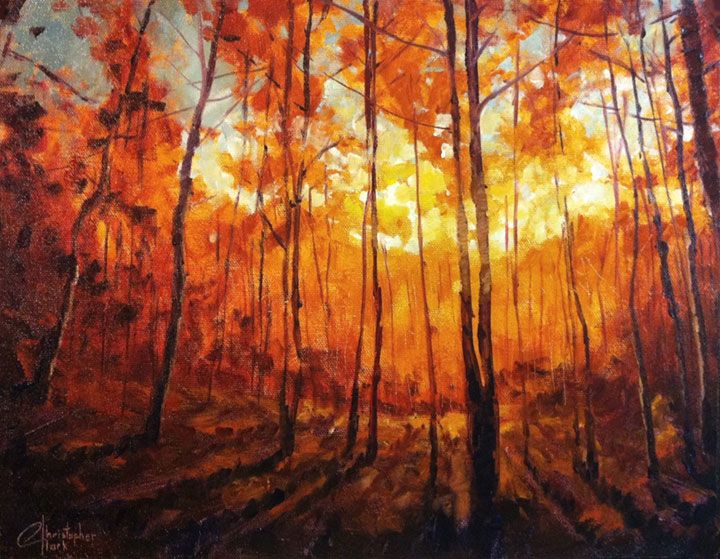 720x559 Autumn Orange - Sunset Forest Painting