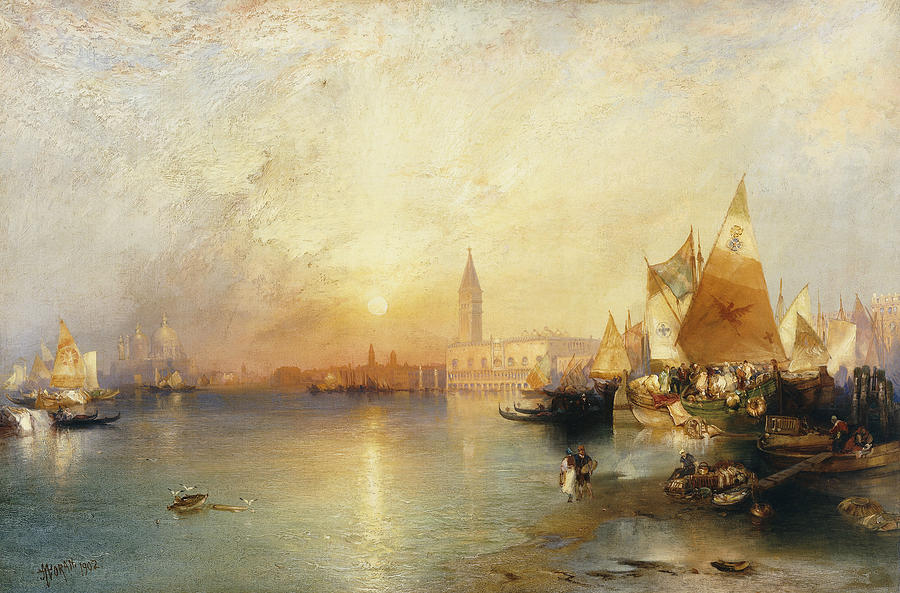 900x593 Sunset Venice Painting By Thomas Moran - Sunset In Venice Painting