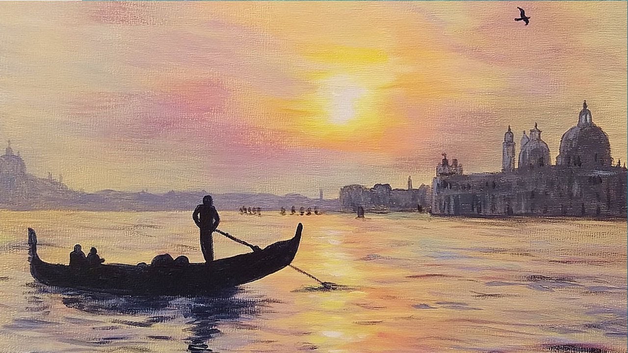 1280x720 Venice Sunset Step By Step Acrylic Painting Tutorial For Beginners - Sunset In Venice Painting