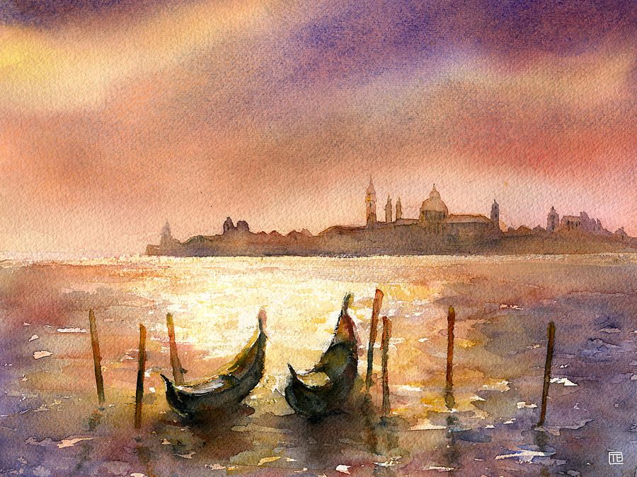 900x675 Venice Sunset Theresa Evans.jpg - Sunset In Venice Painting