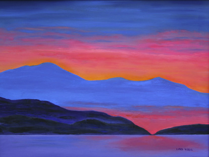414x311 Pink Sunset Original Oil Paintings By Larry Wall - Sunset Mountain Painting