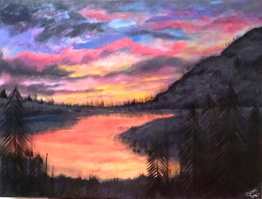 900x684 Sunset Mountains Painting By Janis Vanmeter - Sunset Mountain Painting