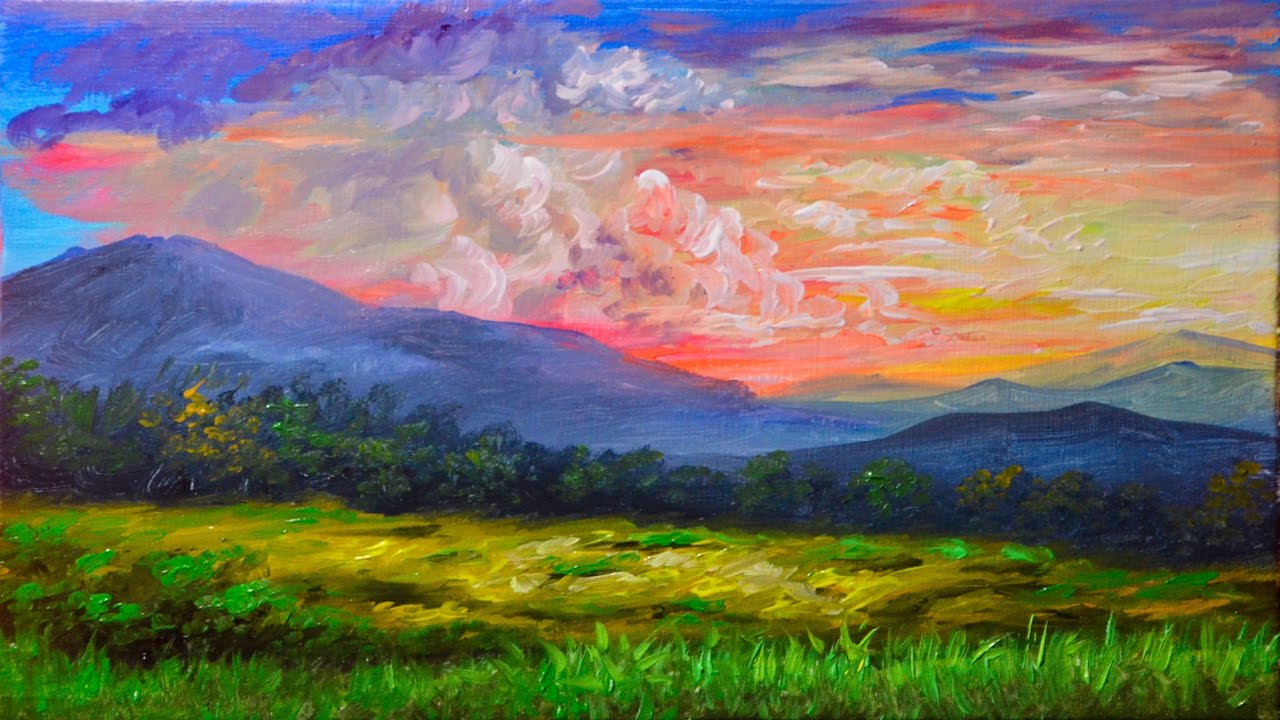 Sunset Mountain Painting at Explore