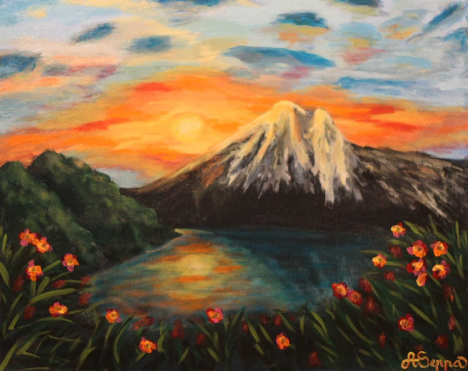 1500x1192 Images For Gt Sunset Mountains Painting Lighting - Sunset Mountain Painting