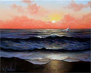 300x242 Ocean Sunset On 8 X 10 Wrapped Canvas - Sunset On Ocean Painting