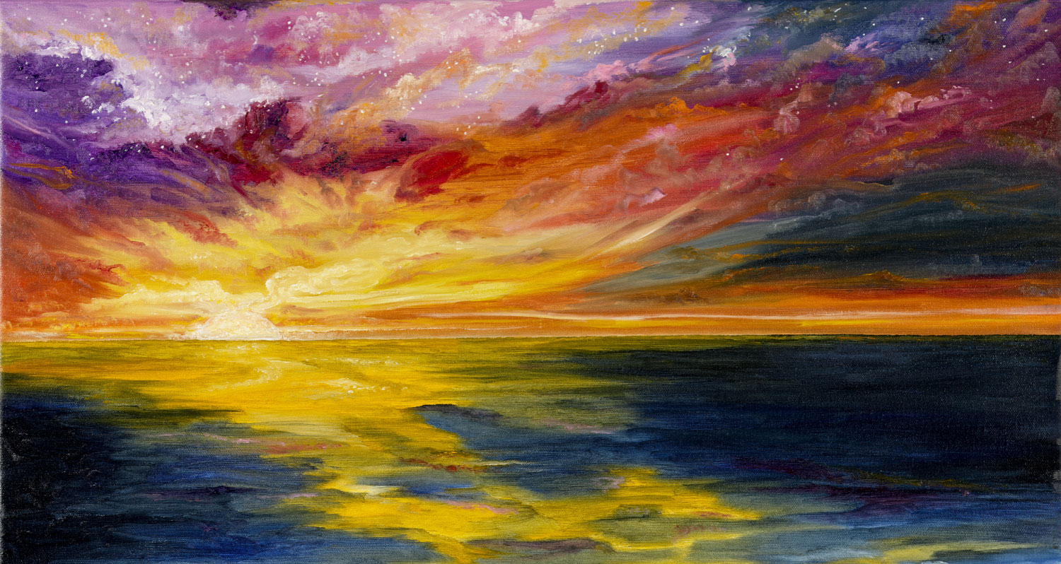 1500x798 Cosmic Sunset Over The Ocean Painting Now Available - Sunset On Ocean Painting
