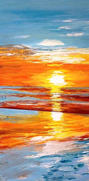 343x700 Sold!! Orange Sunset Over The Ocean. Large Acrylic On Canvas - Sunset On Ocean Painting
