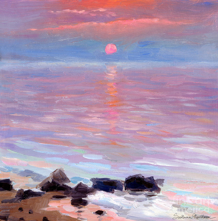 885x900 Sunset Ocean Seascape Oil Painting Painting By Svetlana Novikova - Sunset On Ocean Painting