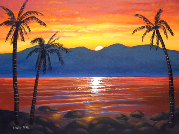 576x432 Tropical Sunset 18 X 24 Oil Painting Oil Paintings By Larry Wall - Sunset On Ocean Painting