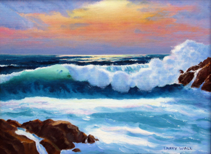 414x302 Ocean Sunset 2 Oil Painting Ocean Surf Waves, Seascape - Sunset On Ocean Painting