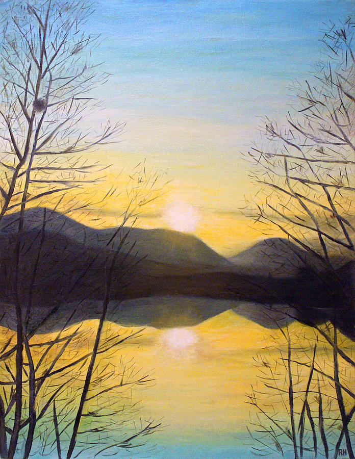 696x900 Sunset Mountain Painting By Ronald Haber - Sunset Over Mountains Painting