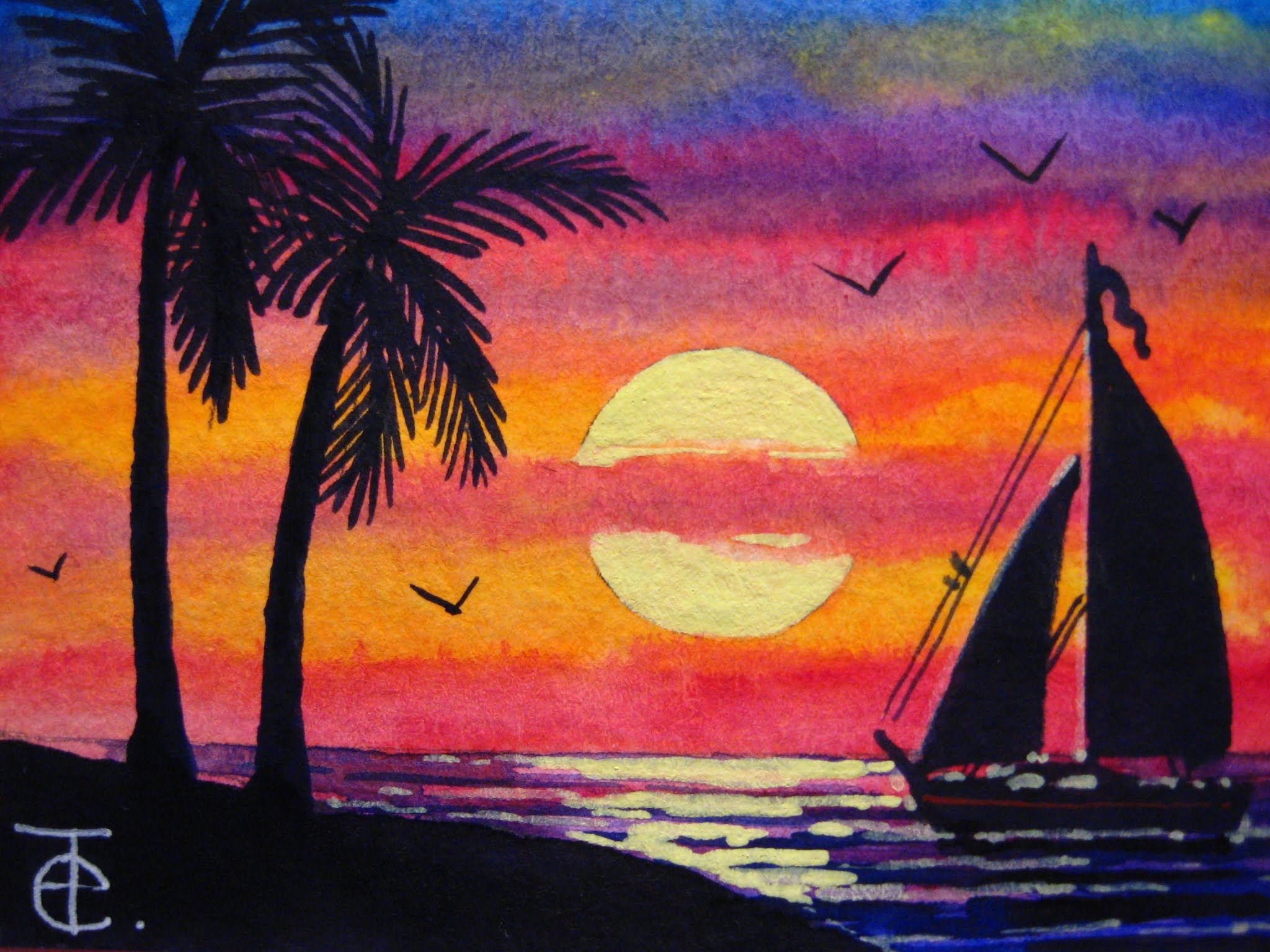 Sunset Over Ocean Painting.