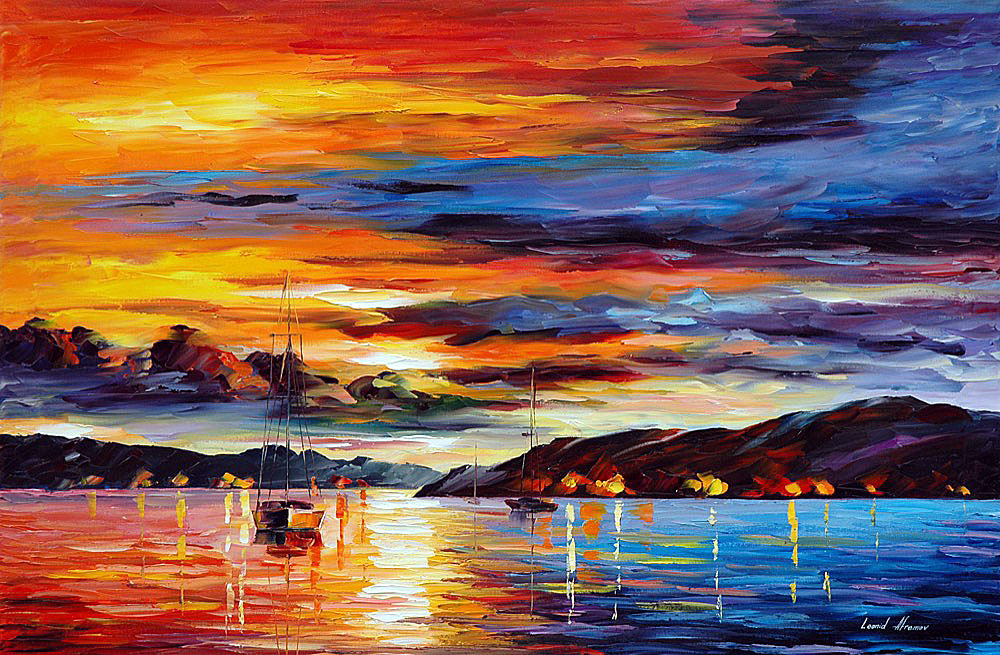 1000x655 Pink Sunset Palette Knife Oil Painting On Canvas By Leonid - Sunset Over Ocean Painting