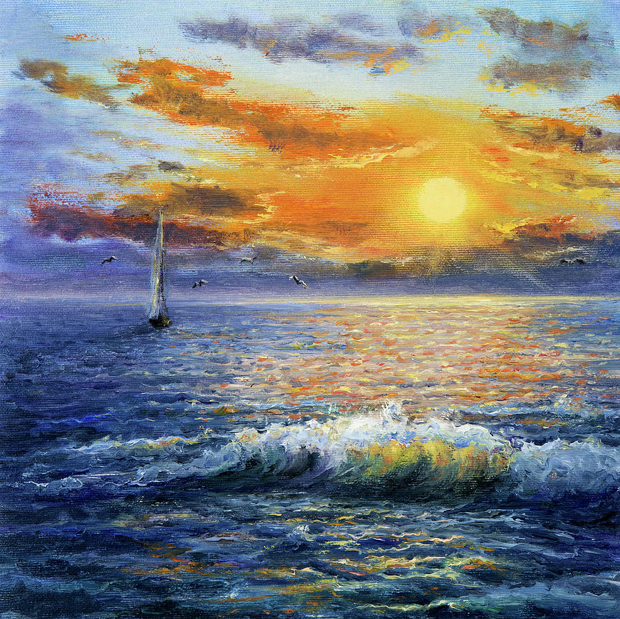 Sunset Over Ocean Painting At PaintingValleycom | Explore Collection