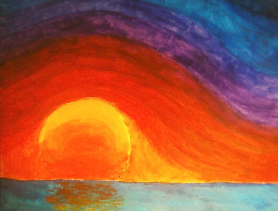900x683 Sunset Over The Ocean By Horrorfan6 - Sunset Over Ocean Painting