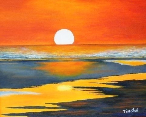 482x386 Ocean Paintings - Sunset Over Ocean Painting