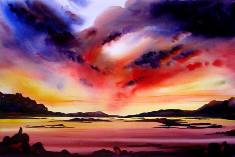 800x536 October 2012 Watercolor Class - Sunset Over Water Painting